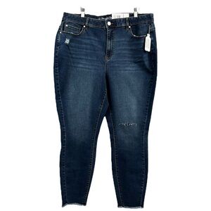 NWT Addition Elle Curvy Jegging Blue Distressed Jeans with Raw Hem Plus Size 22